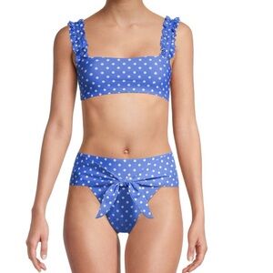 WeWoreWhat Blue and White Ruffled Bikini Top